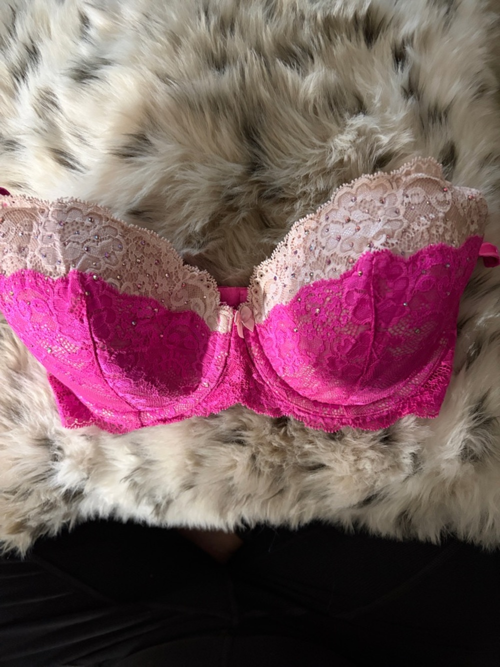 Victoria's Secret Hot Pink and Light Pink Lace Demi Bra